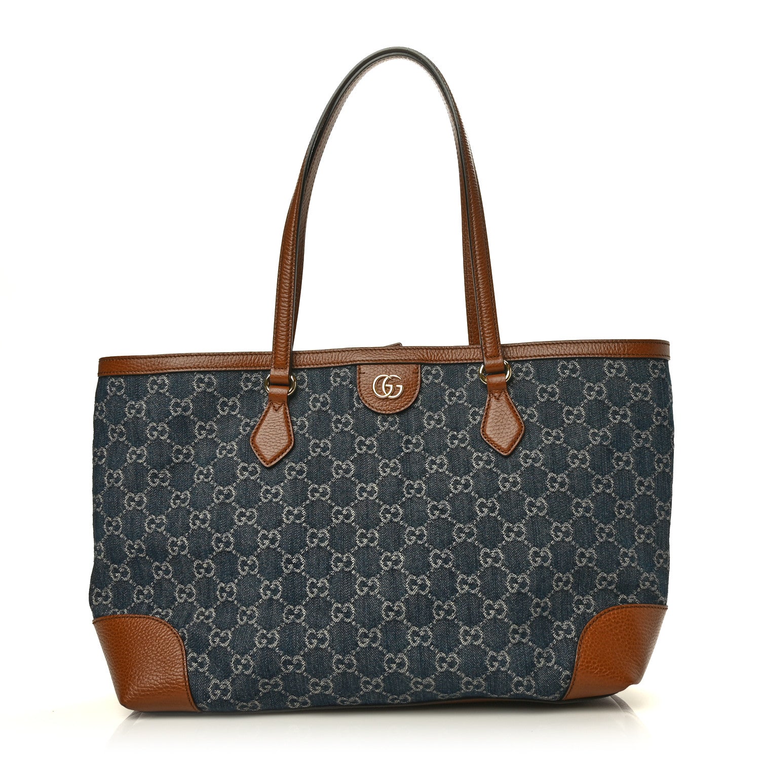 Gucci New Denim GG Monogram Medium Ophidia Shopping Tote Blue Tea Cuir 1 of 7