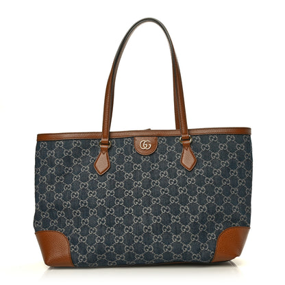 Gucci New Denim GG Monogram Medium Ophidia Shopping Tote Blue Tea Cuir 1 of 7