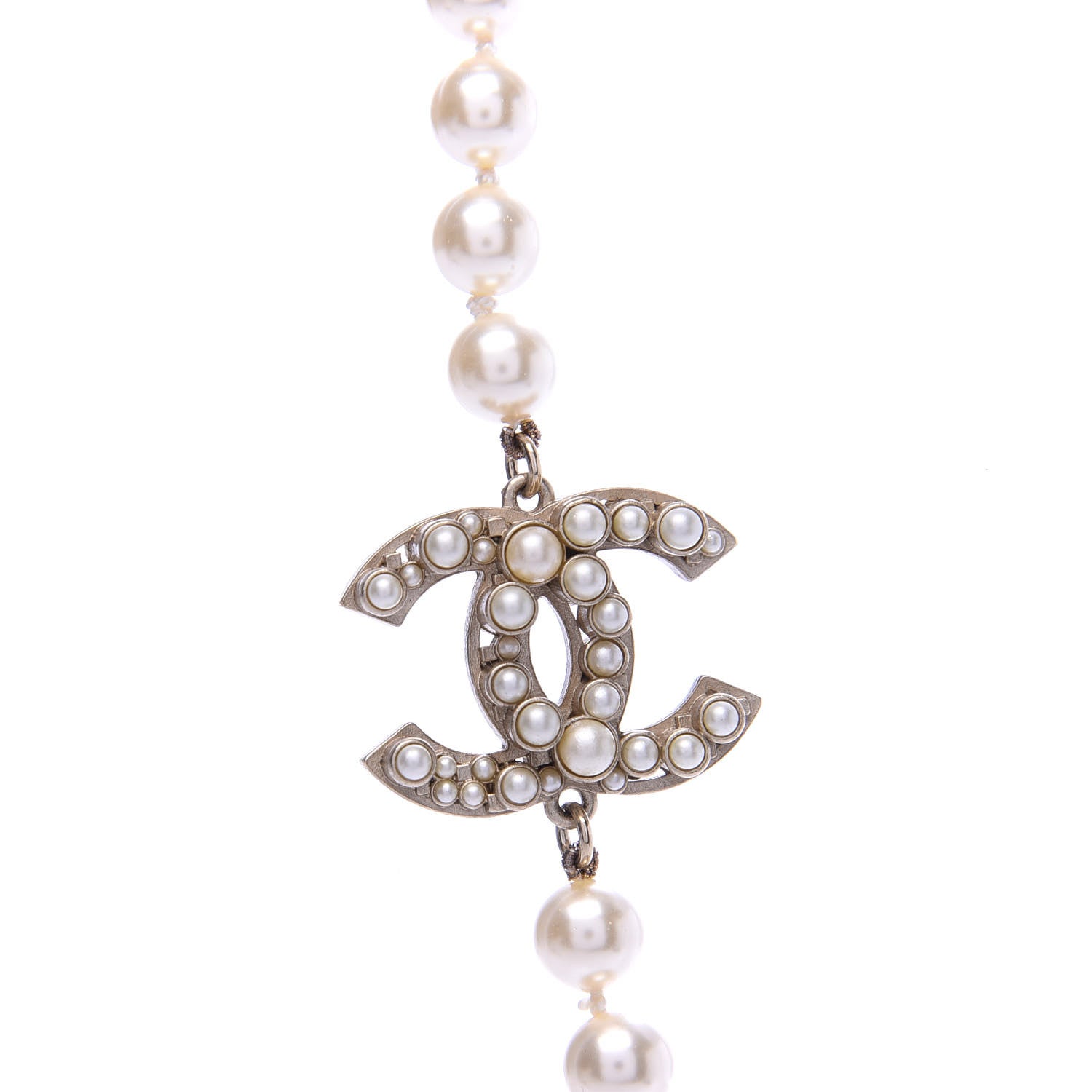 Chanel Graduated Pearl CC Long Necklace Light Gold 4 of 5