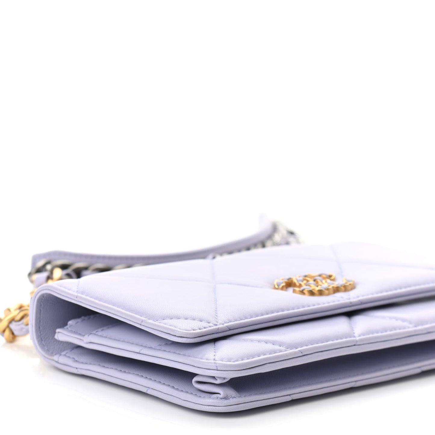 Lambskin Quilted Chanel 19 Wallet On Chain WOC Light Purple