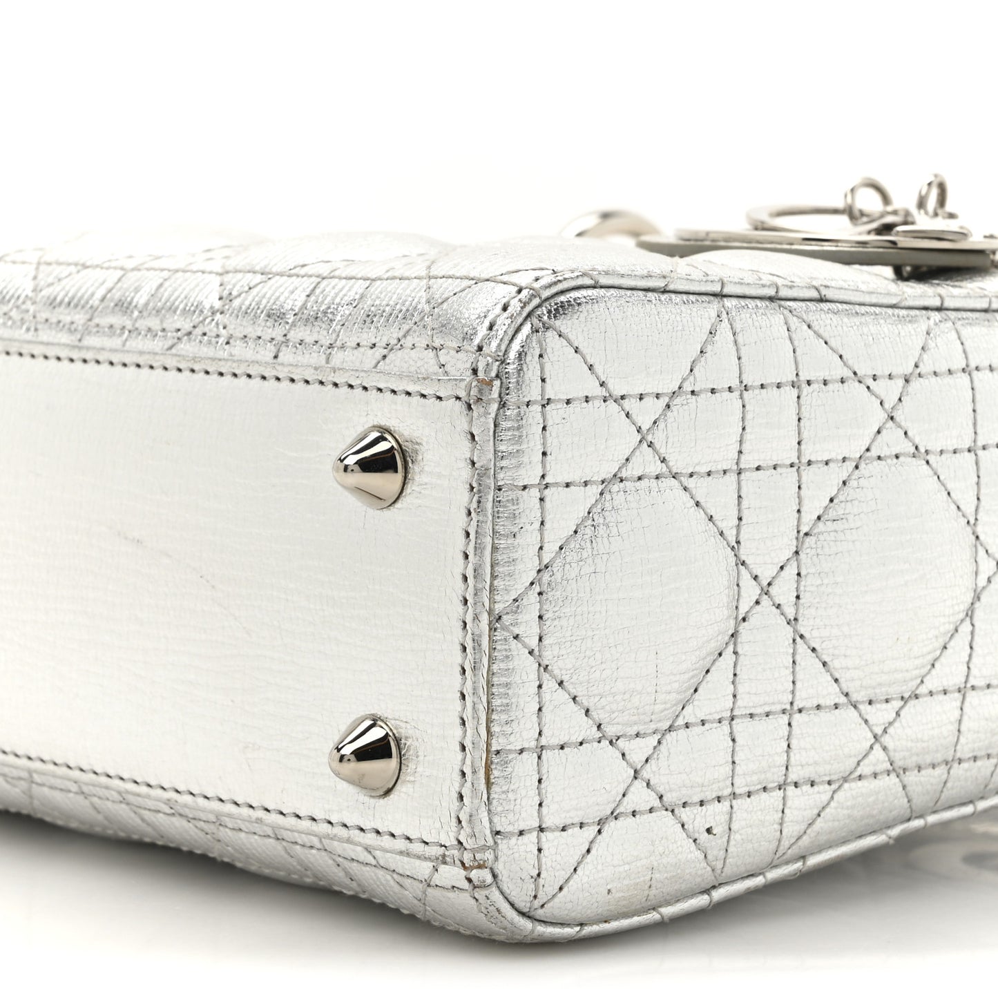 Metallic Grained Calfskin Cannage Small Lucky Badges My Lady Dior Silver