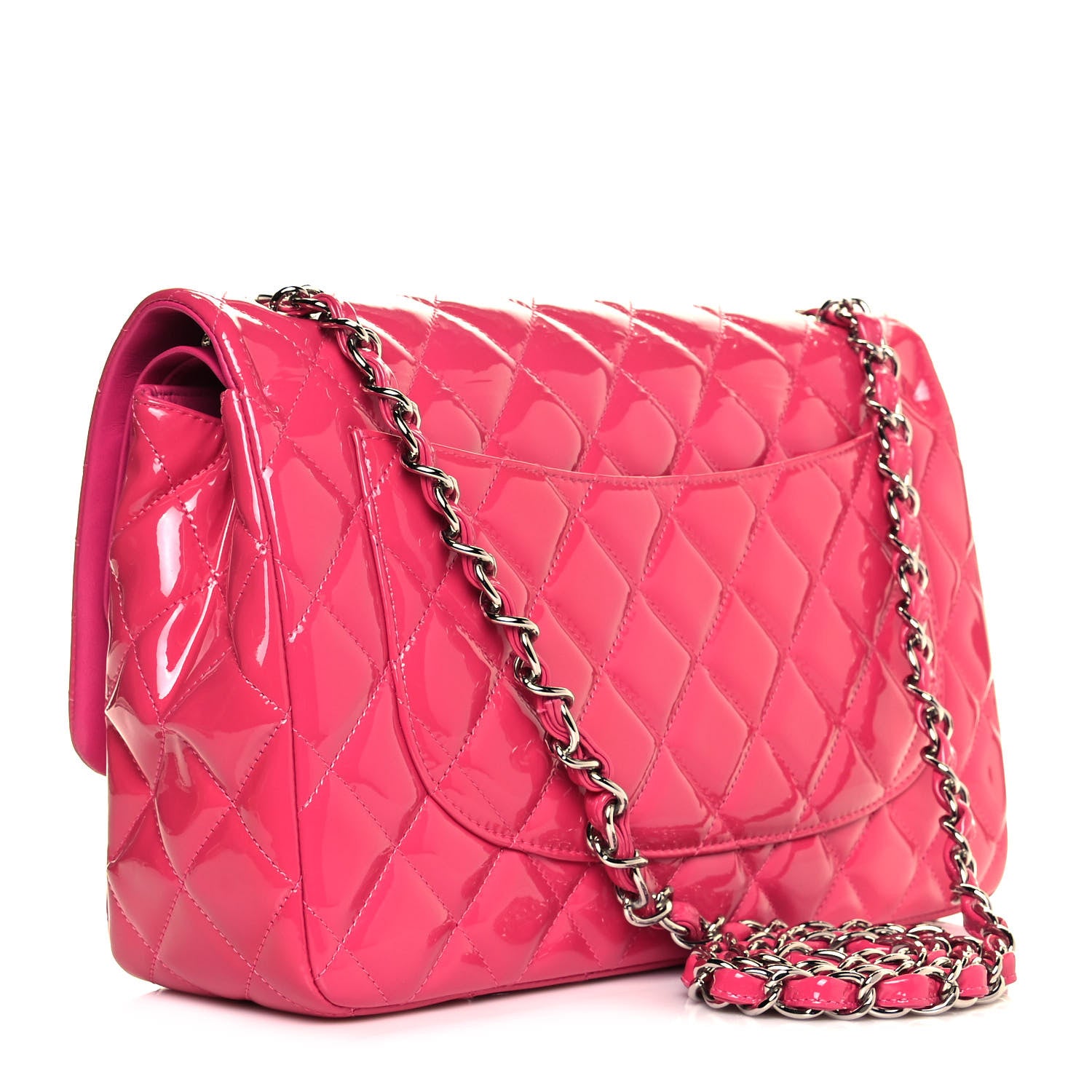 Chanel Patent Quilted Jumbo Double Flap Fuchsia 2 of 14