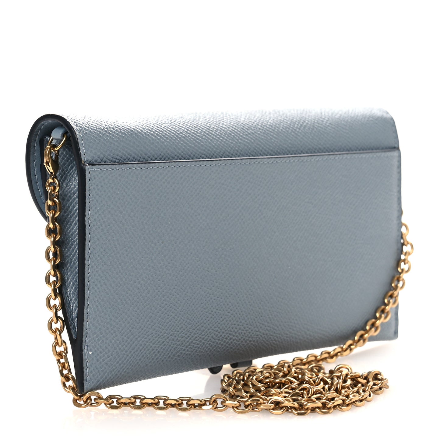 Grained Calfskin Saddle Chain Wallet Pouch Cloud Blue