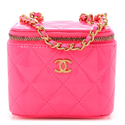 Chanel Patent Quilted Pearl Crush Mini Vanity Case With Chain Neon Pink 1 of 11