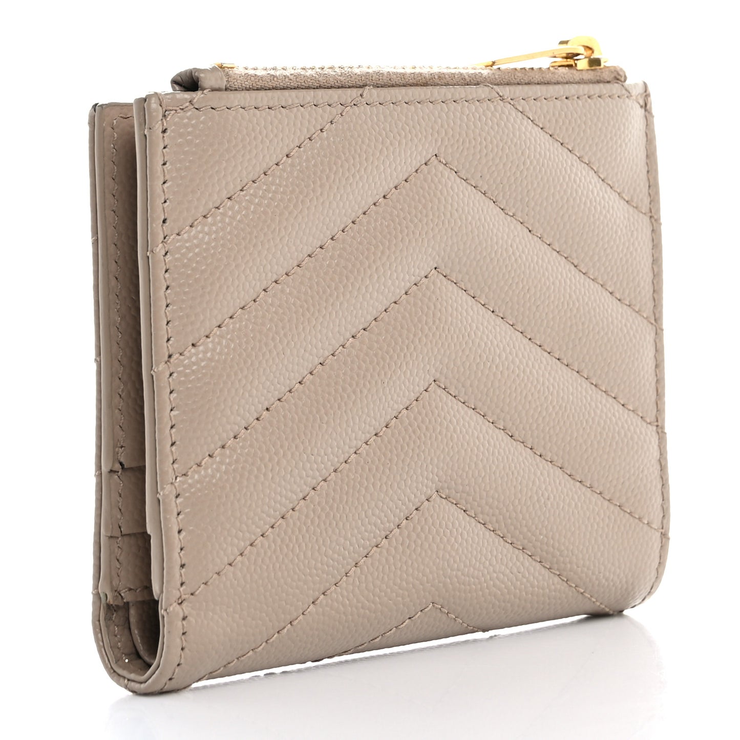 Grain De Poudre Matelasse Chevron Monogram Zipped Card Case Dark Beige