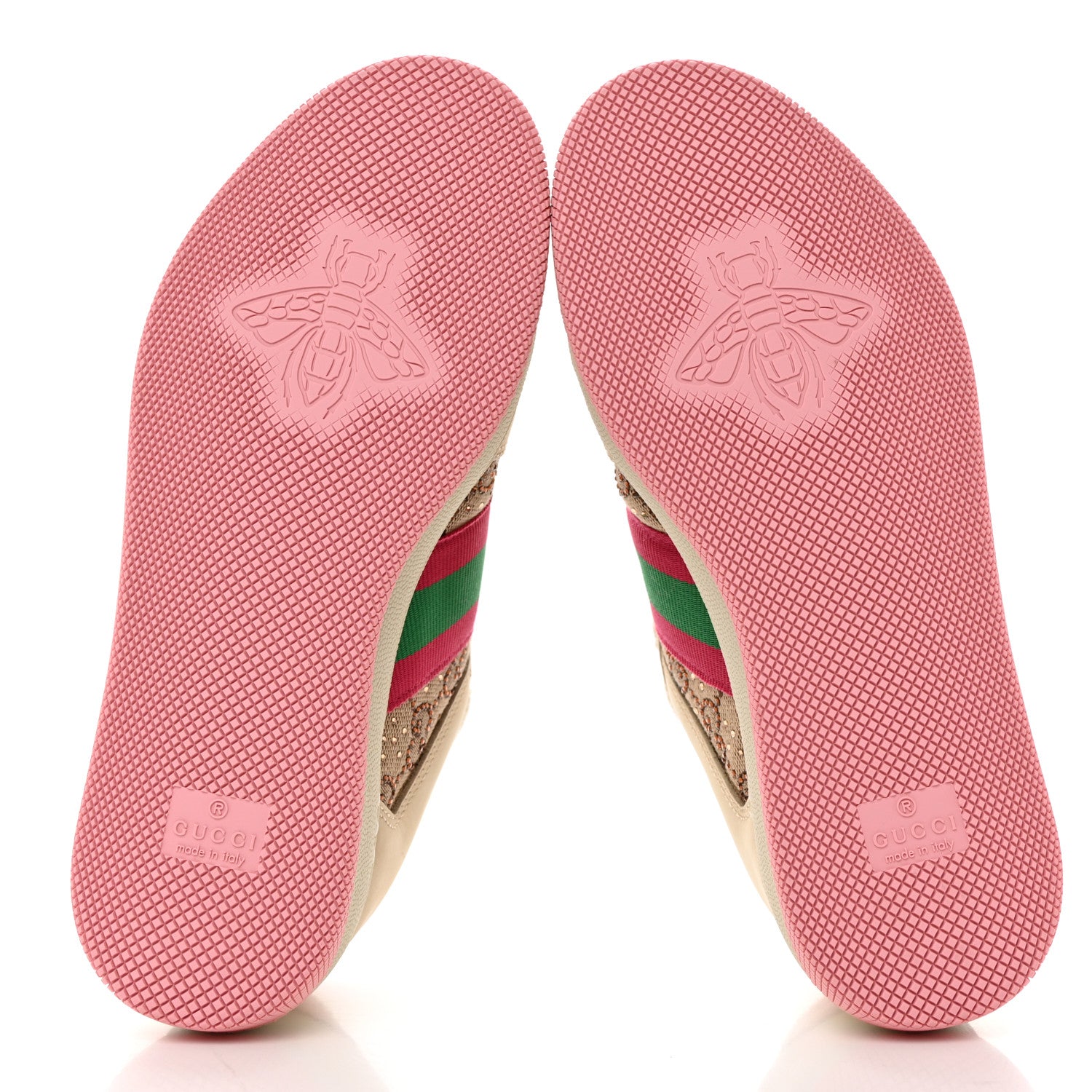 Gucci Calfskin GG Supreme Crystals Web Screener Sneakers 35 Beige Ebony Wild Rose 5 of 8