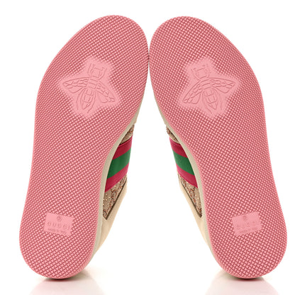 Gucci Calfskin GG Supreme Crystals Web Screener Sneakers 35 Beige Ebony Wild Rose 5 of 8