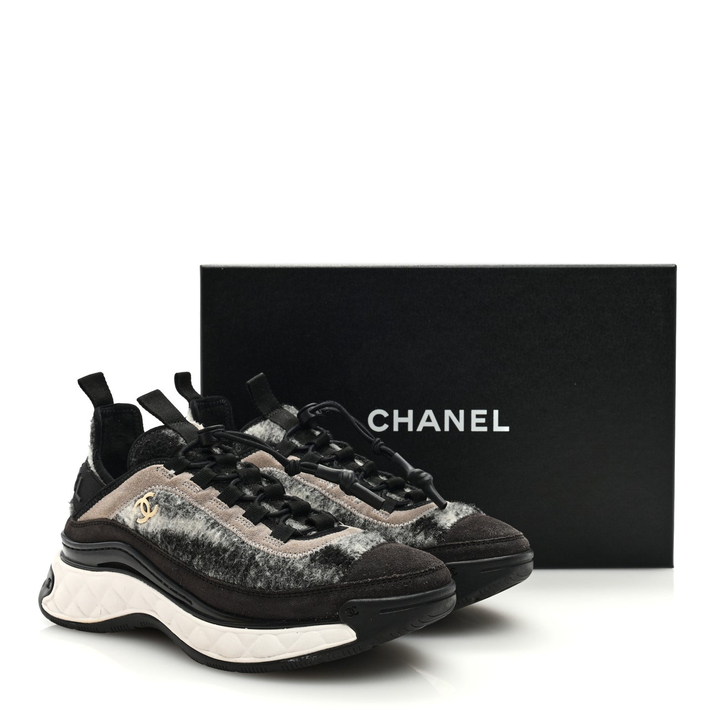 Suede Calfskin Mixed Fibers CC Sneakers 38 Grey