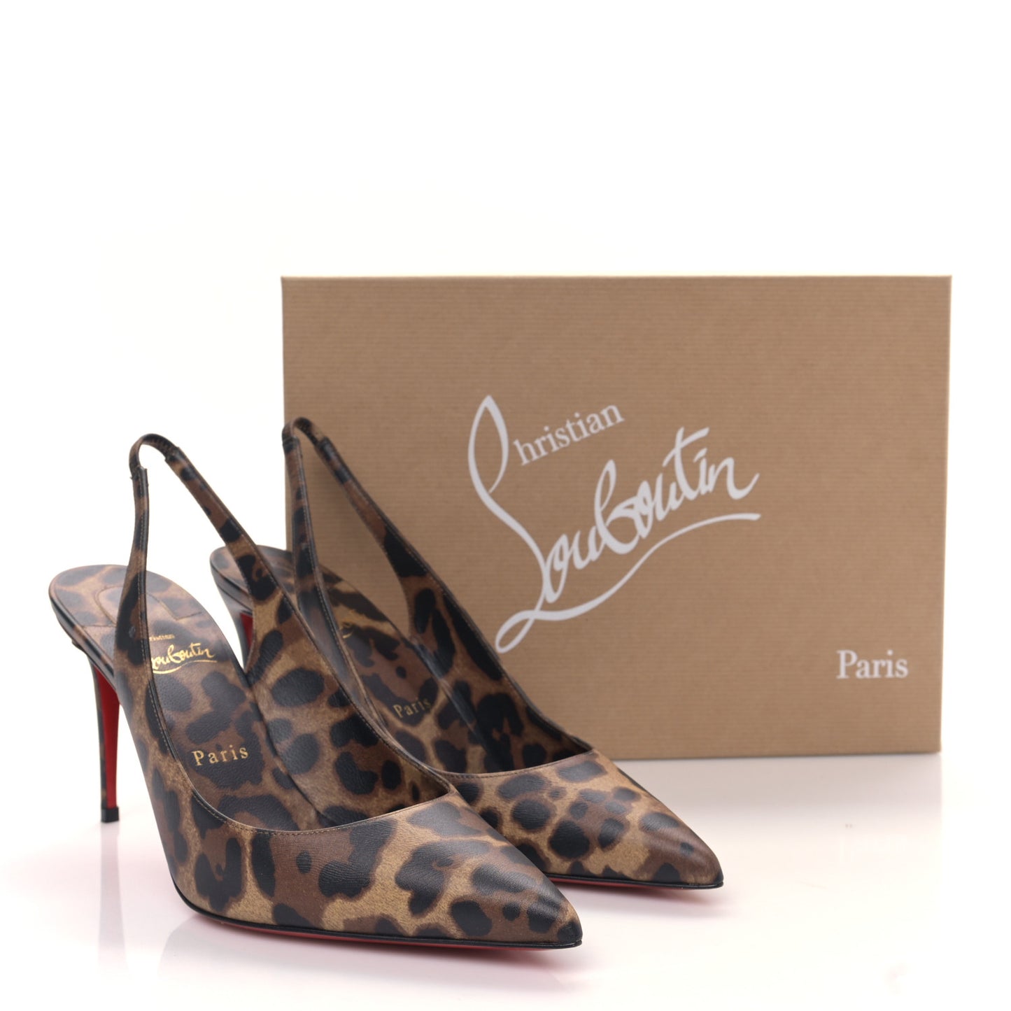 Calfskin Leopard Kate Slingback 85 Pumps 39.5 Brown
