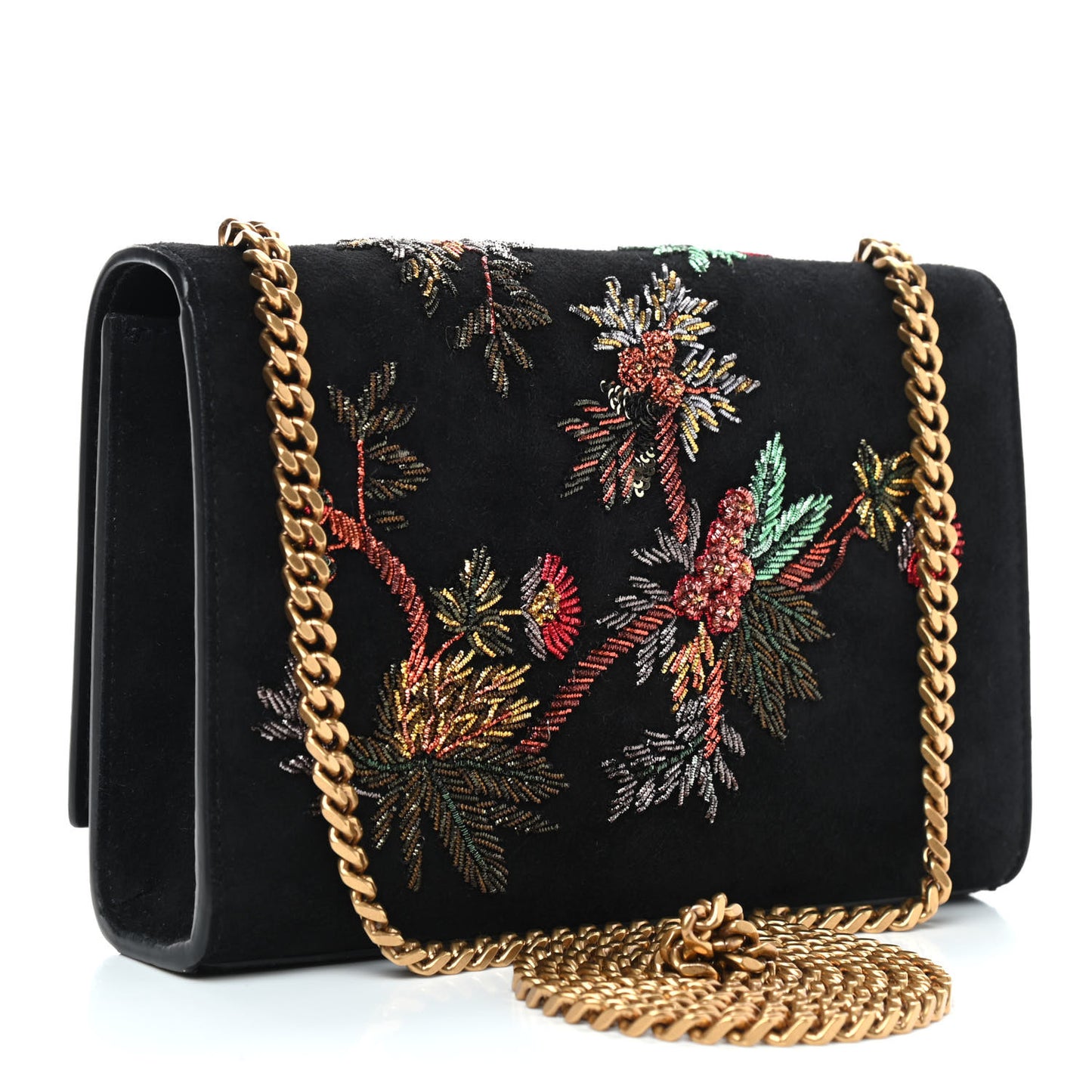 Suede Embroidered Small Monogram Kate Satchel Black