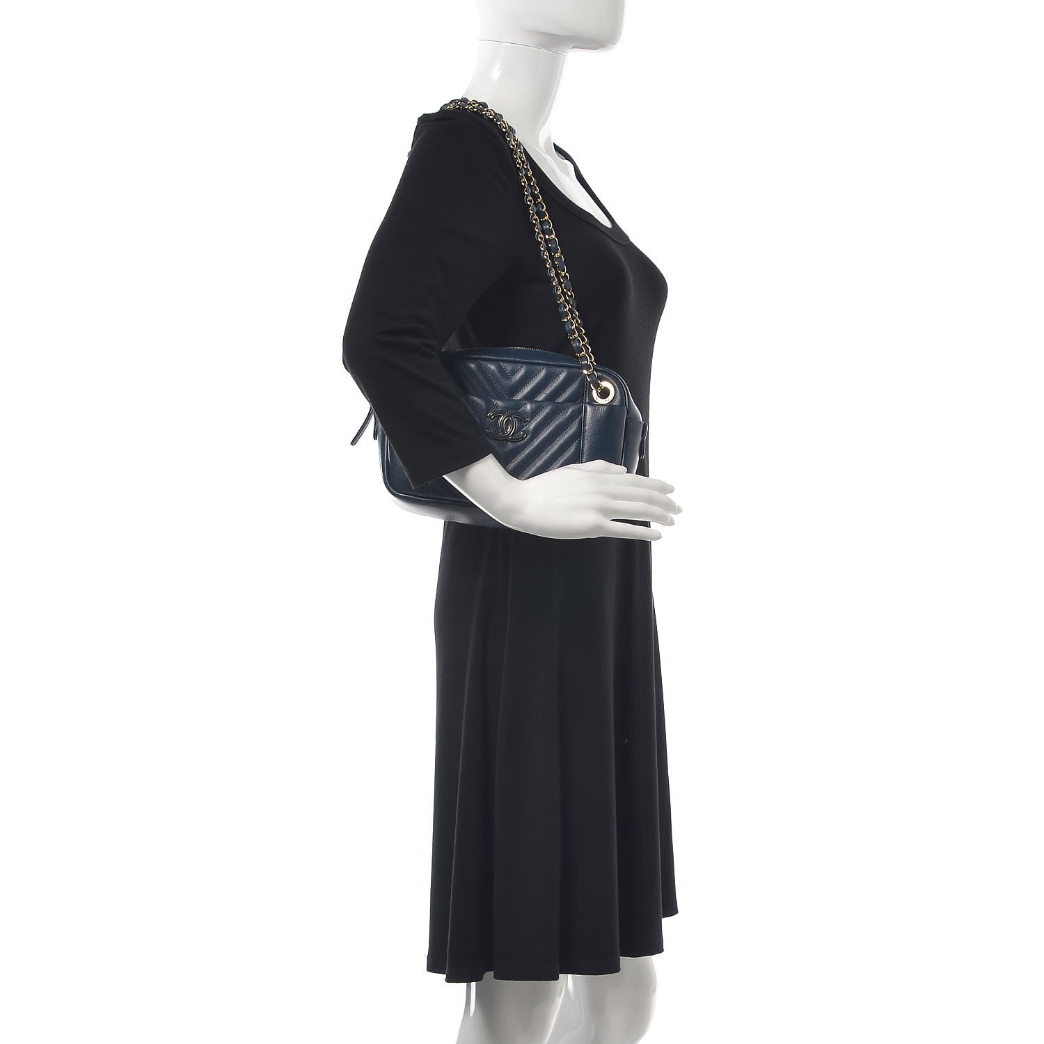 Chanel Calfskin Quilted Daily Chevron Camera Case Navy Blue 2 of 8