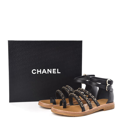 Chanel Calfskin Fantasy Chain Flat Sandals 37.5 Black 8 of 8