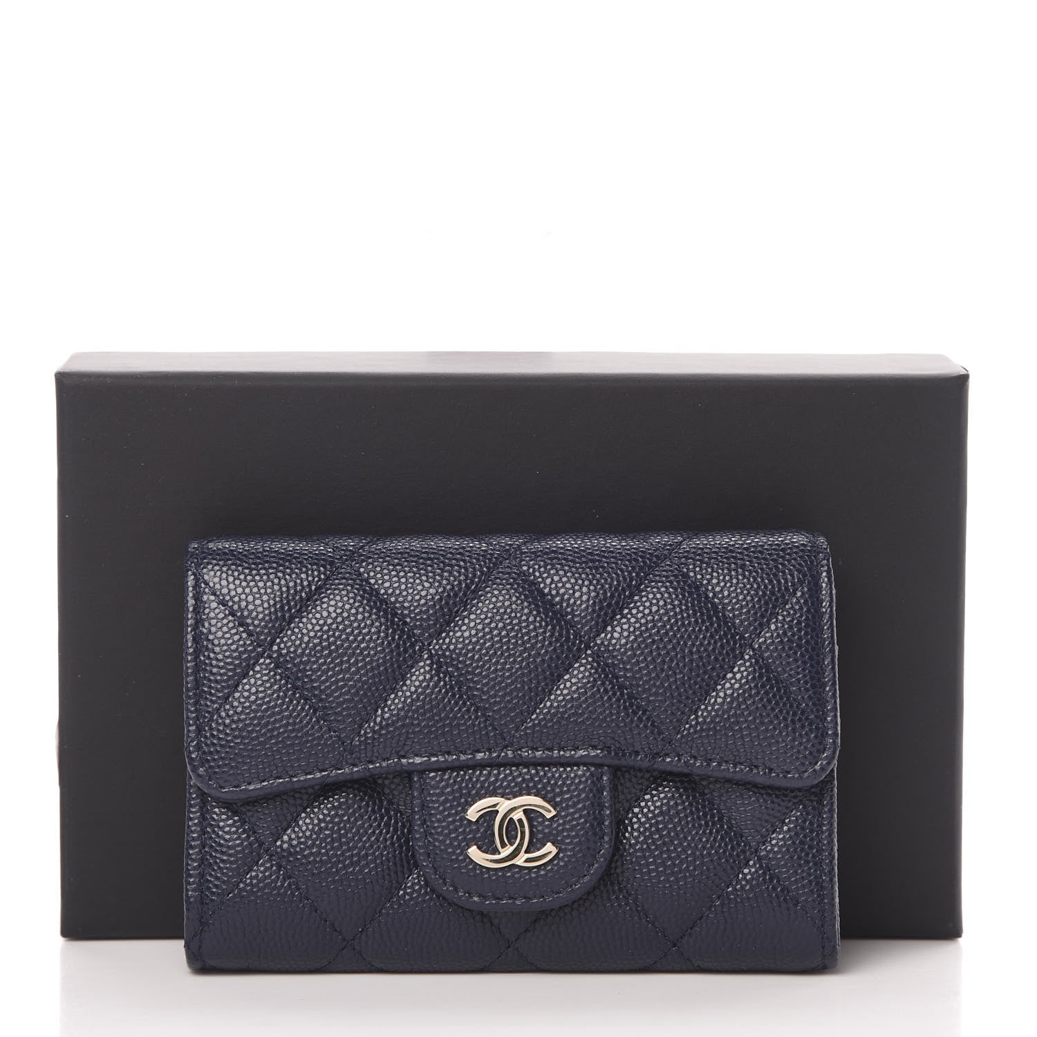 Chanel Caviar Quilted Flap Card Holder Wallet Navy Blue 9 of 9