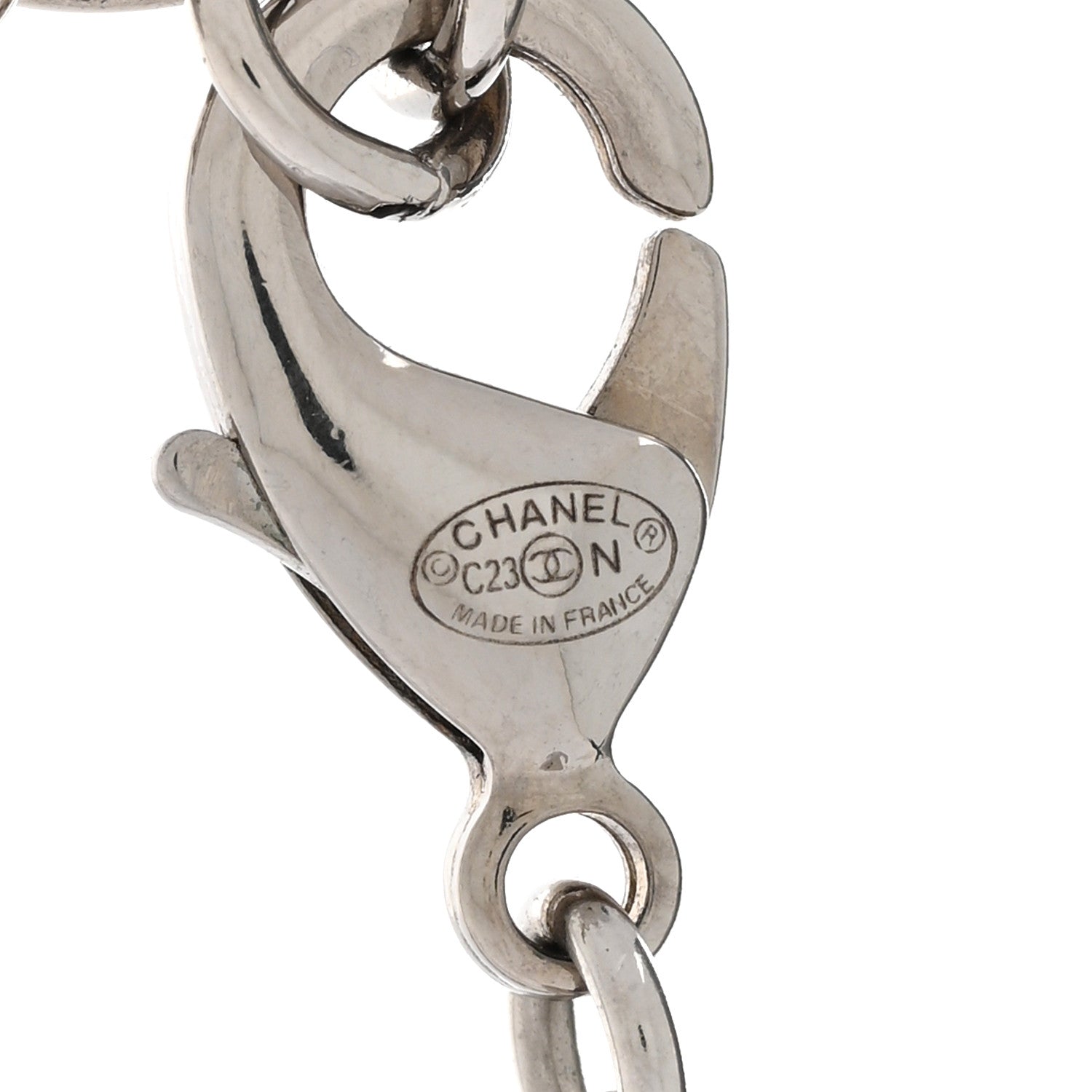 Chanel Resin Crystal Glitter CC Heart Necklace Silver 6 of 7