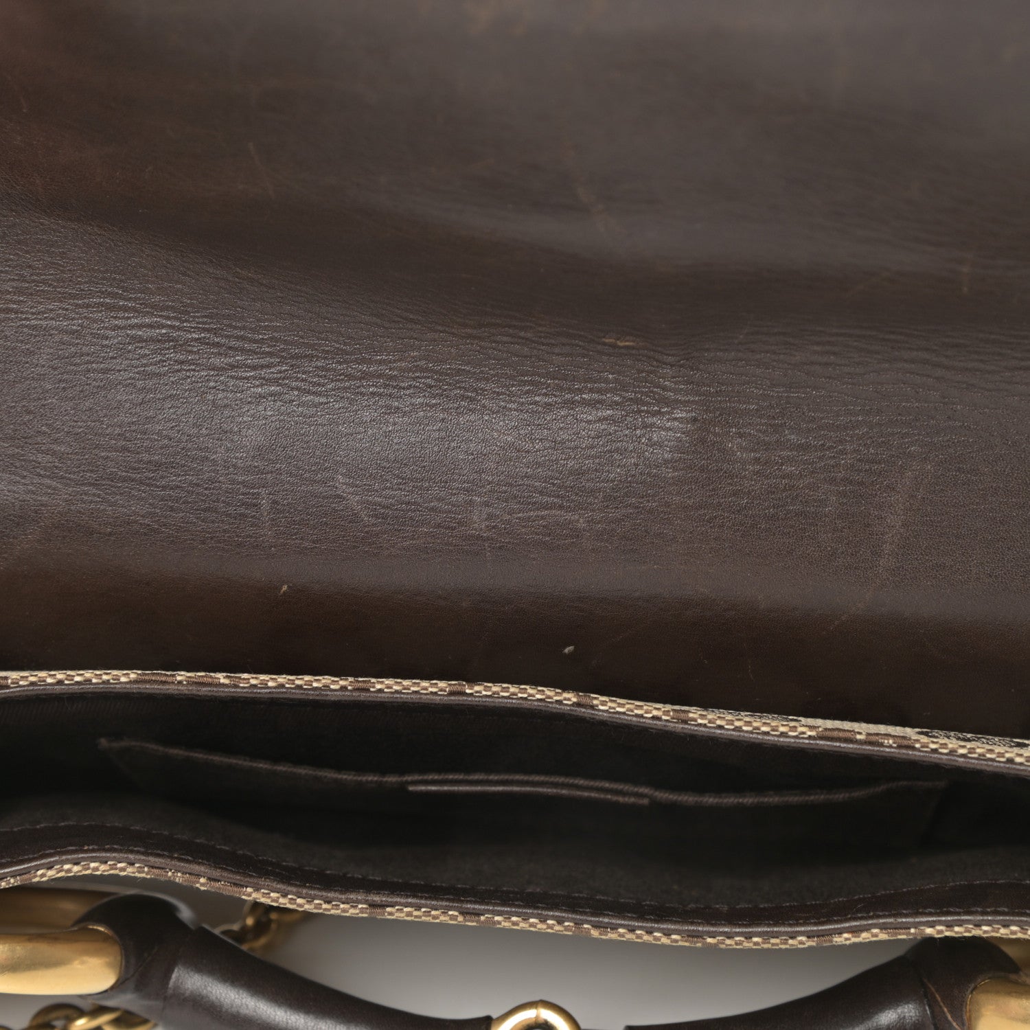 Gucci Monogram Studded Horsebit Clutch Dark Brown 14 of 15
