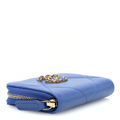 Chanel Lambskin Quilted Chanel 19 Zip Around Coin Purse Wallet Dark Blue 4 of 8