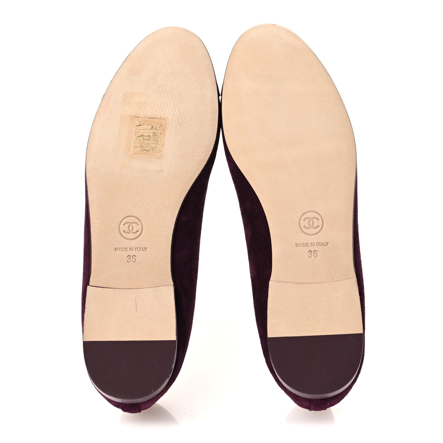 Suede Calfskin Patent Cap Toe CC Ballerina Flats 36 Burgundy
