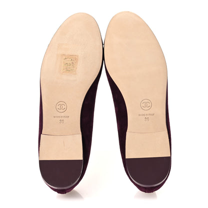 Chanel Suede Calfskin Patent Cap Toe CC Ballerina Flats 36 Burgundy 7 of 11