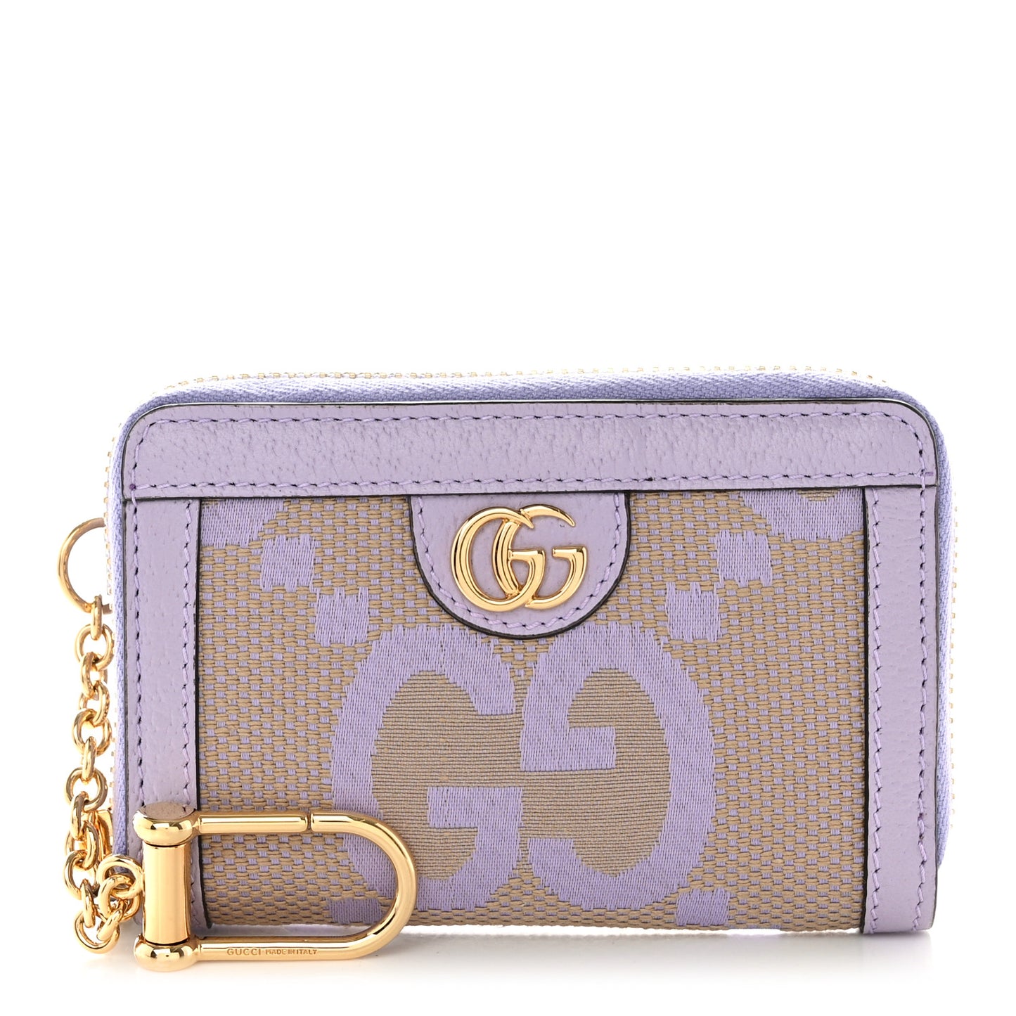 Monogram Jumbo GG Textured Dollar Calfskin Ophidia Key Card Case Beige Lapis