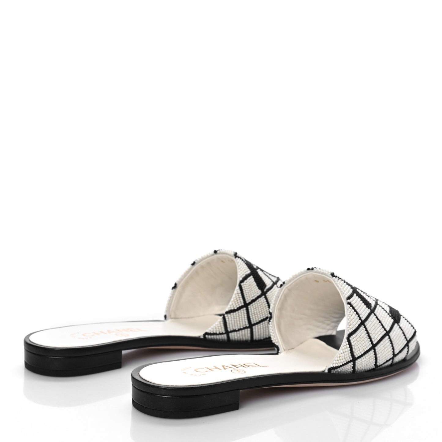 Pearl Embroidery CC Mules 40 Black White