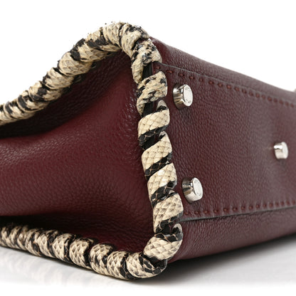 Fendi Cuoio Romano Elaphe Selleria Lace Up Bi-Color Medium Peekaboo Iconic Satchel Bordeaux Grigio Polvere Natural 8 of 9