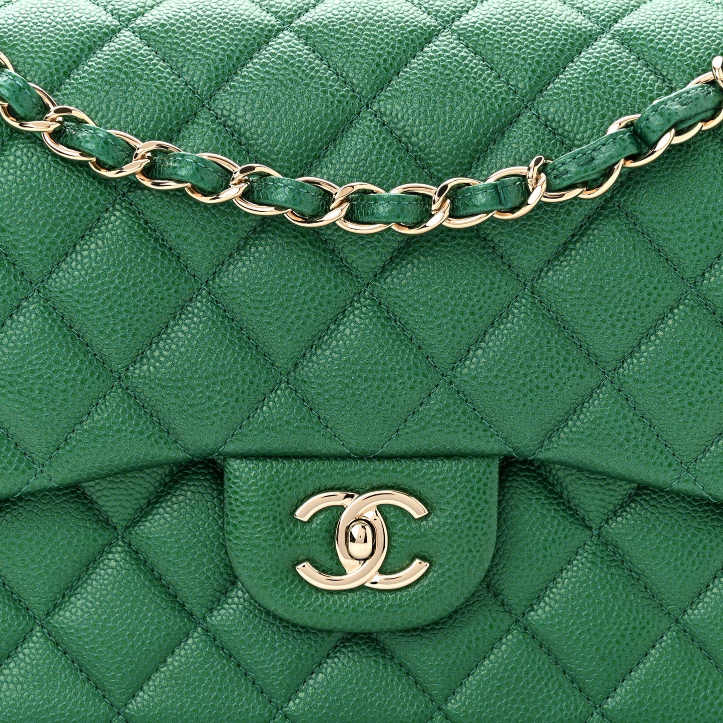 Metallic Caviar Quilted Jumbo Double Flap Green