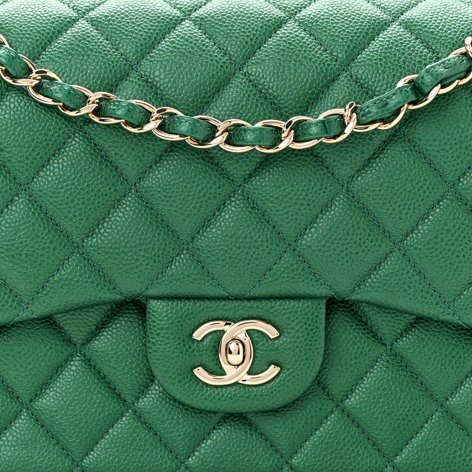 Chanel Metallic Caviar Quilted Jumbo Double Flap Green 8 of 11