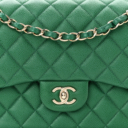 Chanel Metallic Caviar Quilted Jumbo Double Flap Green 8 of 11