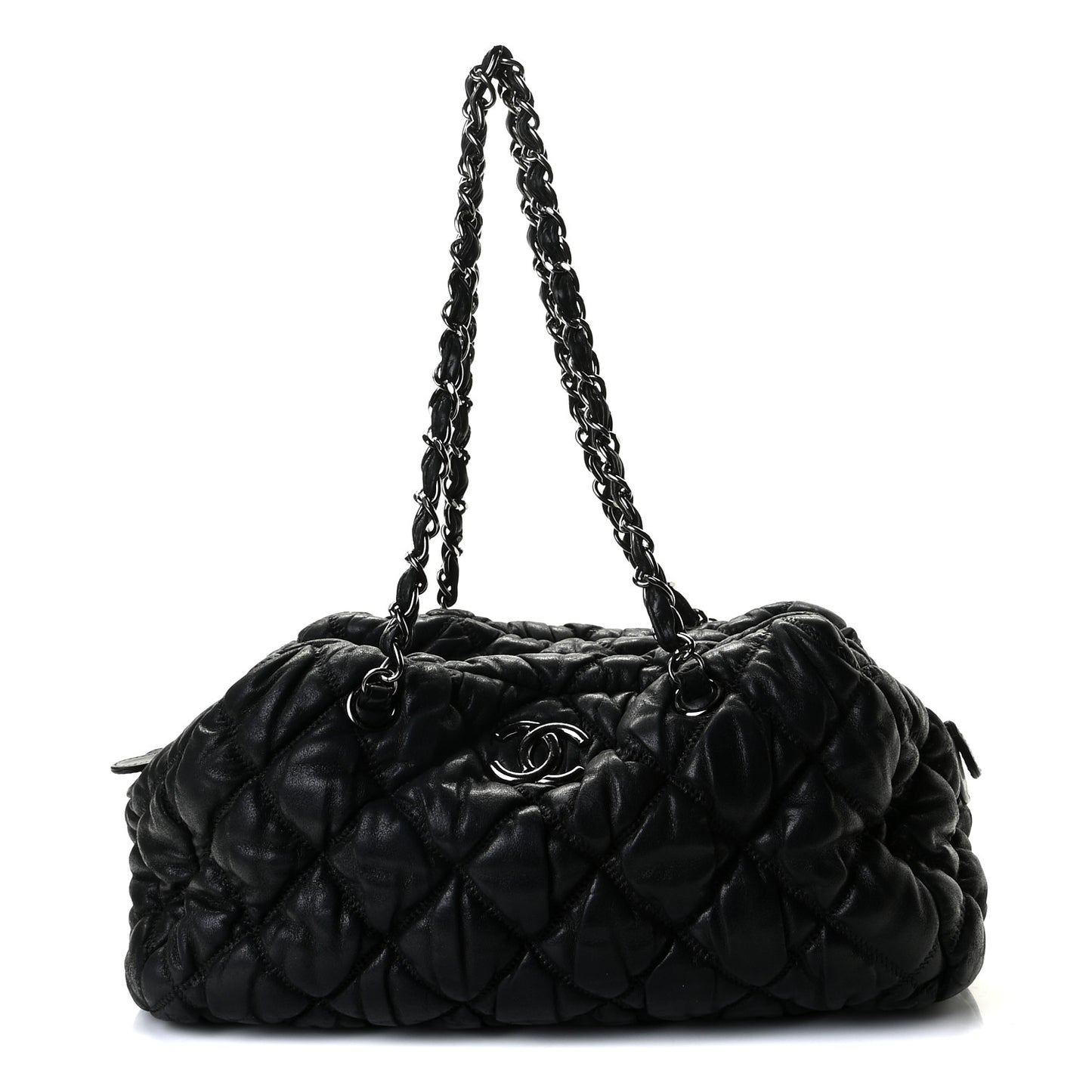 Calfskin Bubble Quilt Bowler Black