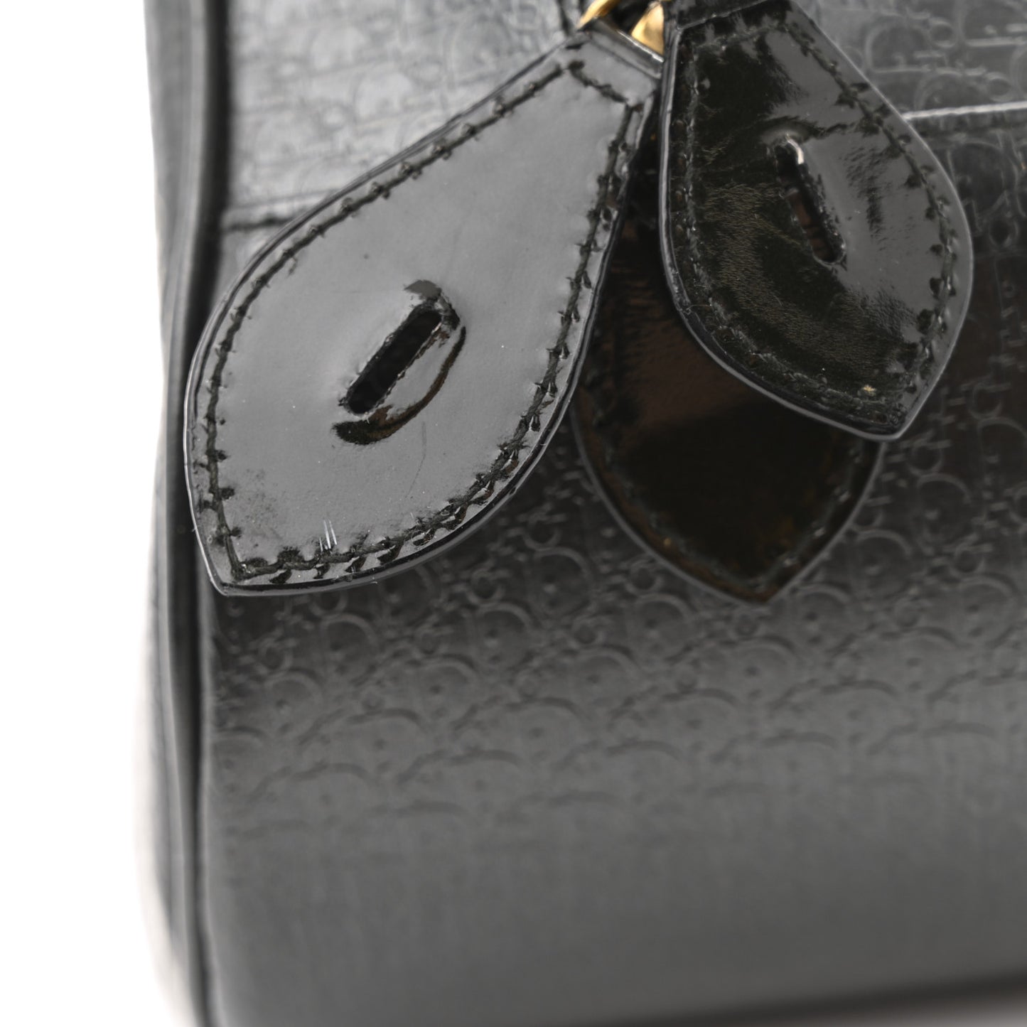 Patent Calfskin Embossed Saddle Bowler Black
