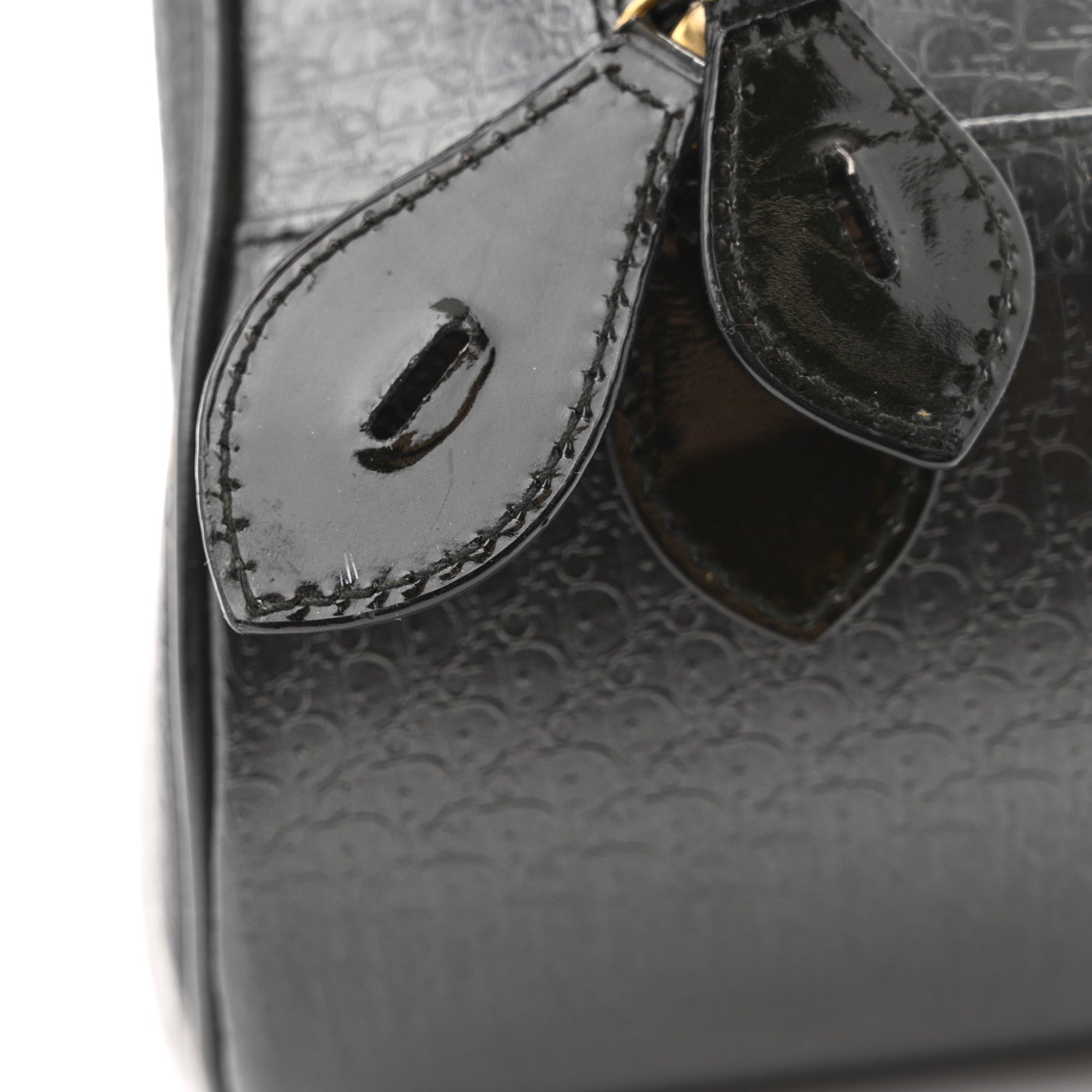 Christian Dior Patent Calfskin Embossed Saddle Bowler Black 13 of 15