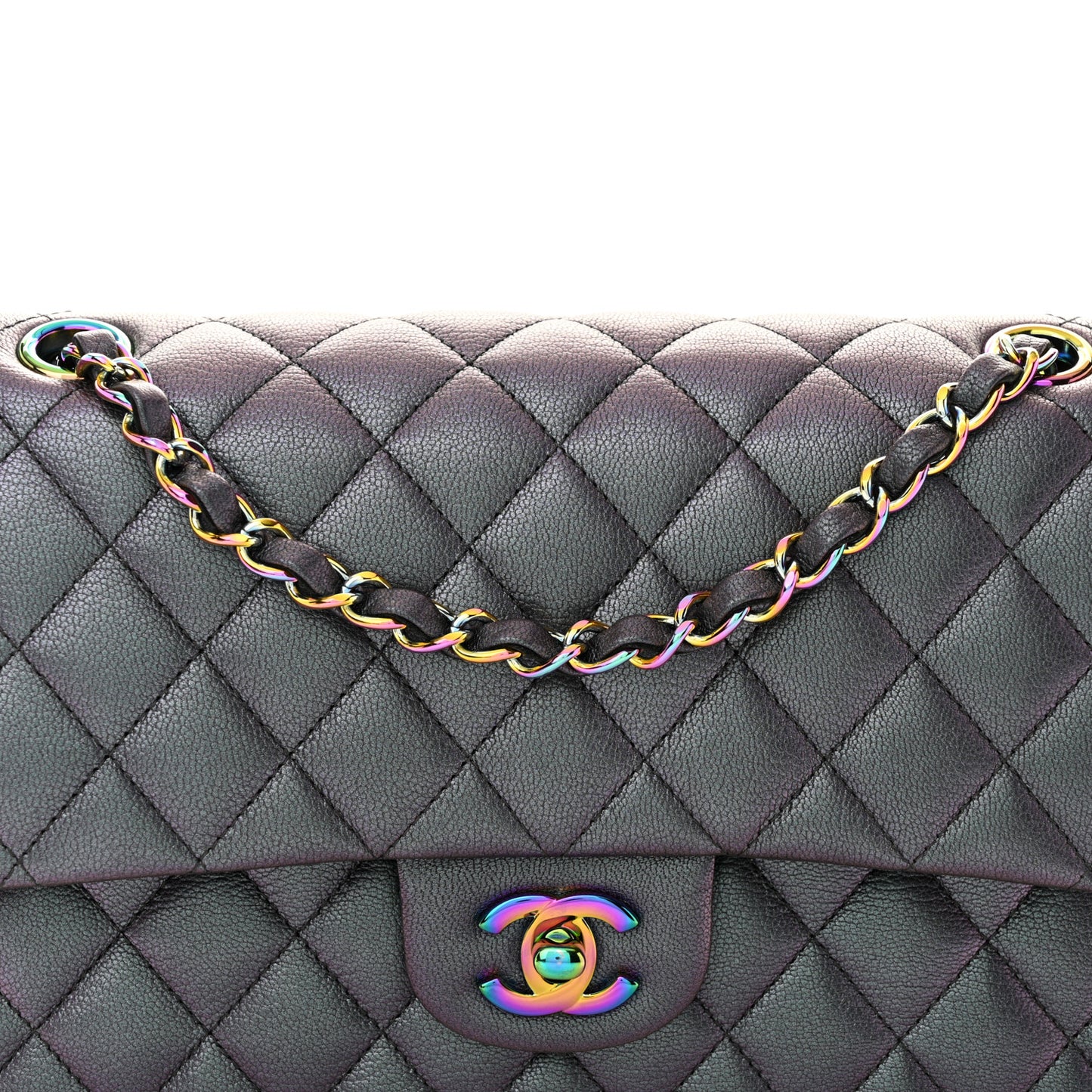 Iridescent Goatskin Quilted Medium Double Flap Purple
