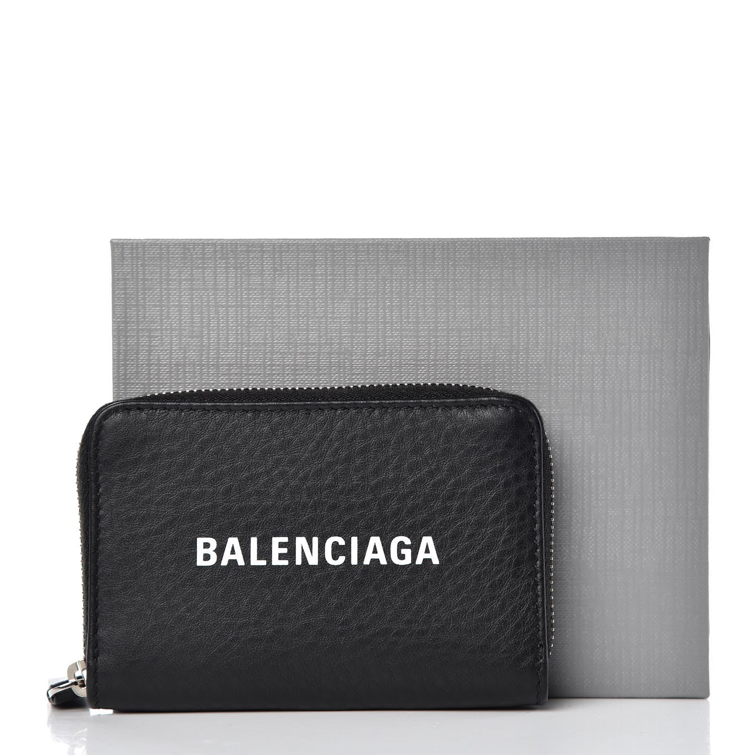 Balenciaga Smooth Calfskin Logo Everyday Zip Around Card Holder Black White 9 of 9
