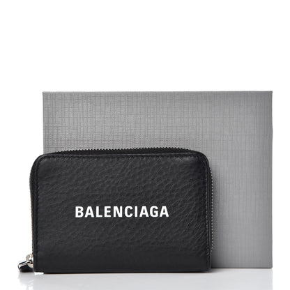 Balenciaga Smooth Calfskin Logo Everyday Zip Around Card Holder Black White 9 of 9