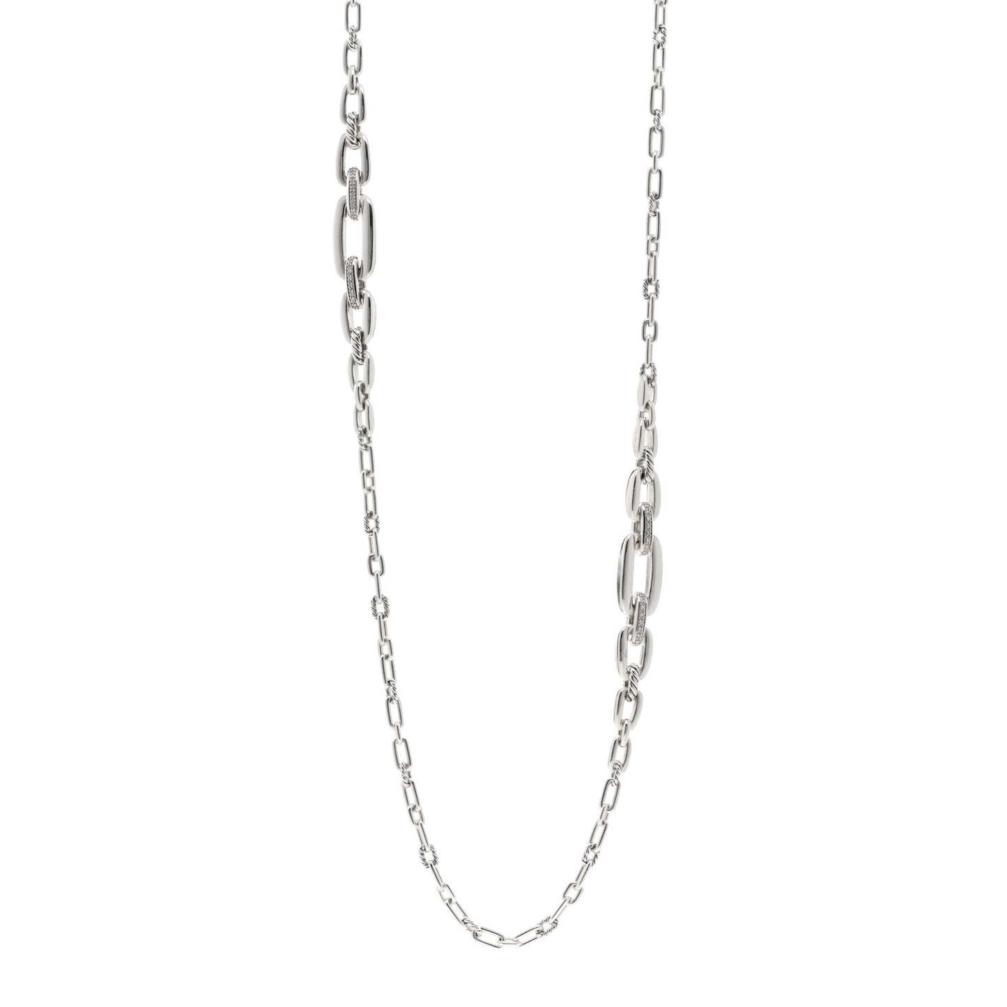 Sterling Silver Diamond Wellesley Long Chain Link Necklace