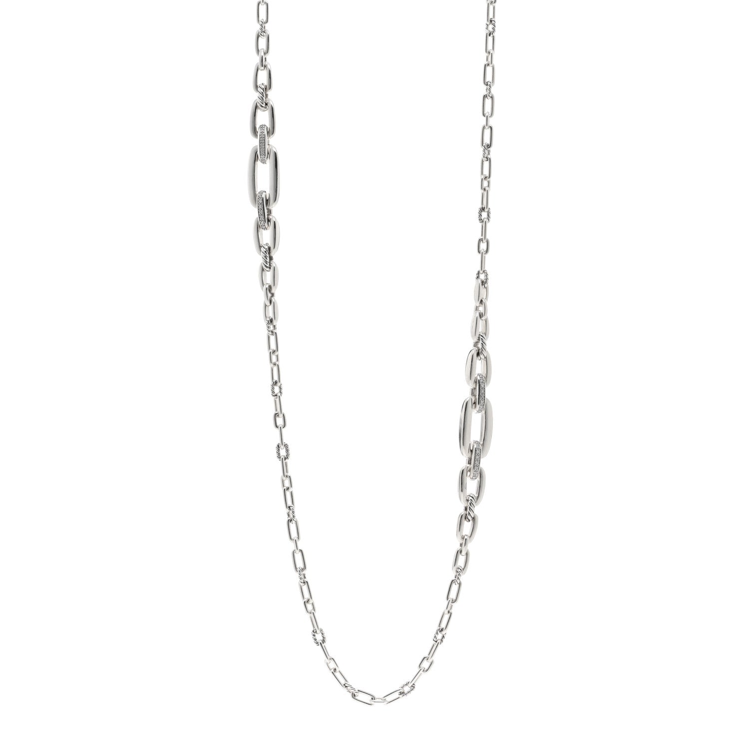 David Yurman Sterling Silver Diamond Wellesley Long Chain Link Necklace 1 of 5