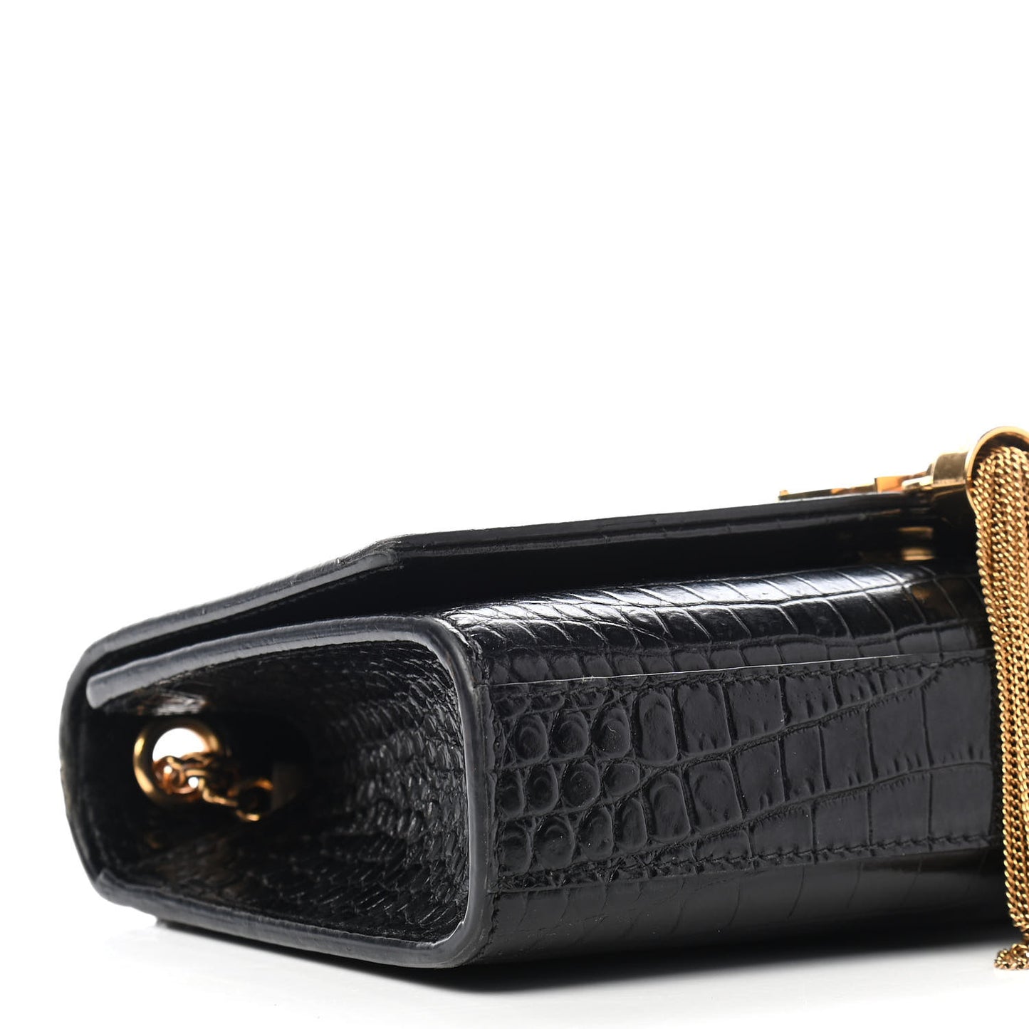 Calfskin Crocodile Embossed Small Classic Monogram Kate Tassel Satchel Black