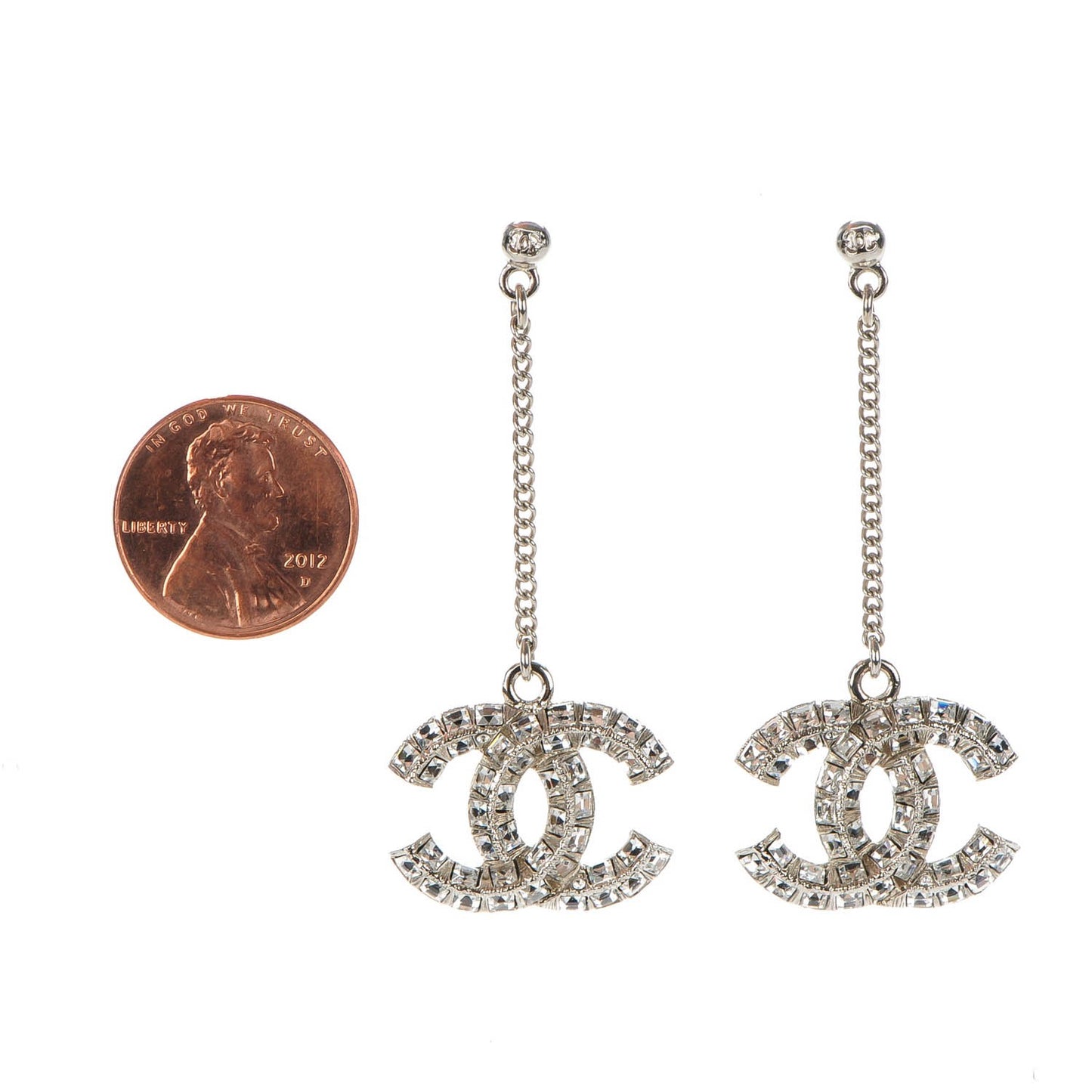 Baguette Crystal CC Drop Earrings Silver