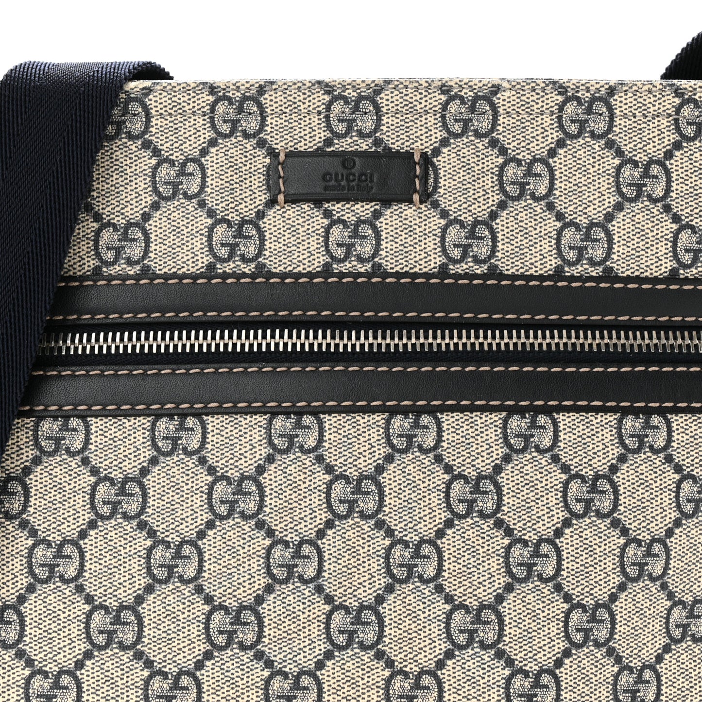 GG Supreme Monogram Small Flat Side Zip Messenger Bag Beige Blue