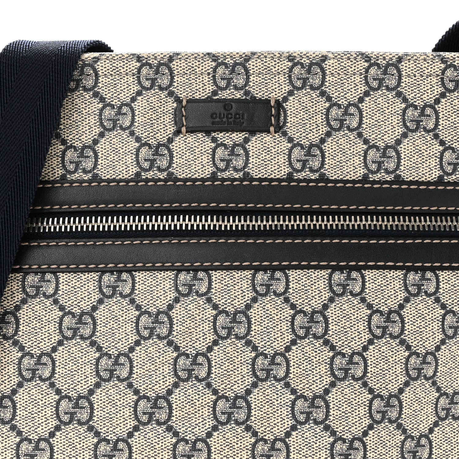 Gucci GG Supreme Monogram Small Flat Side Zip Messenger Bag Beige Blue 8 of 14