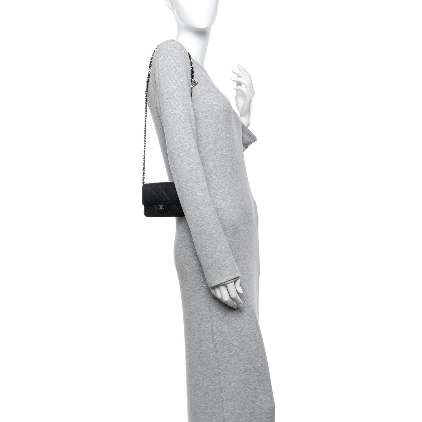 Caviar Quilted Mini Clutch With Chain Black