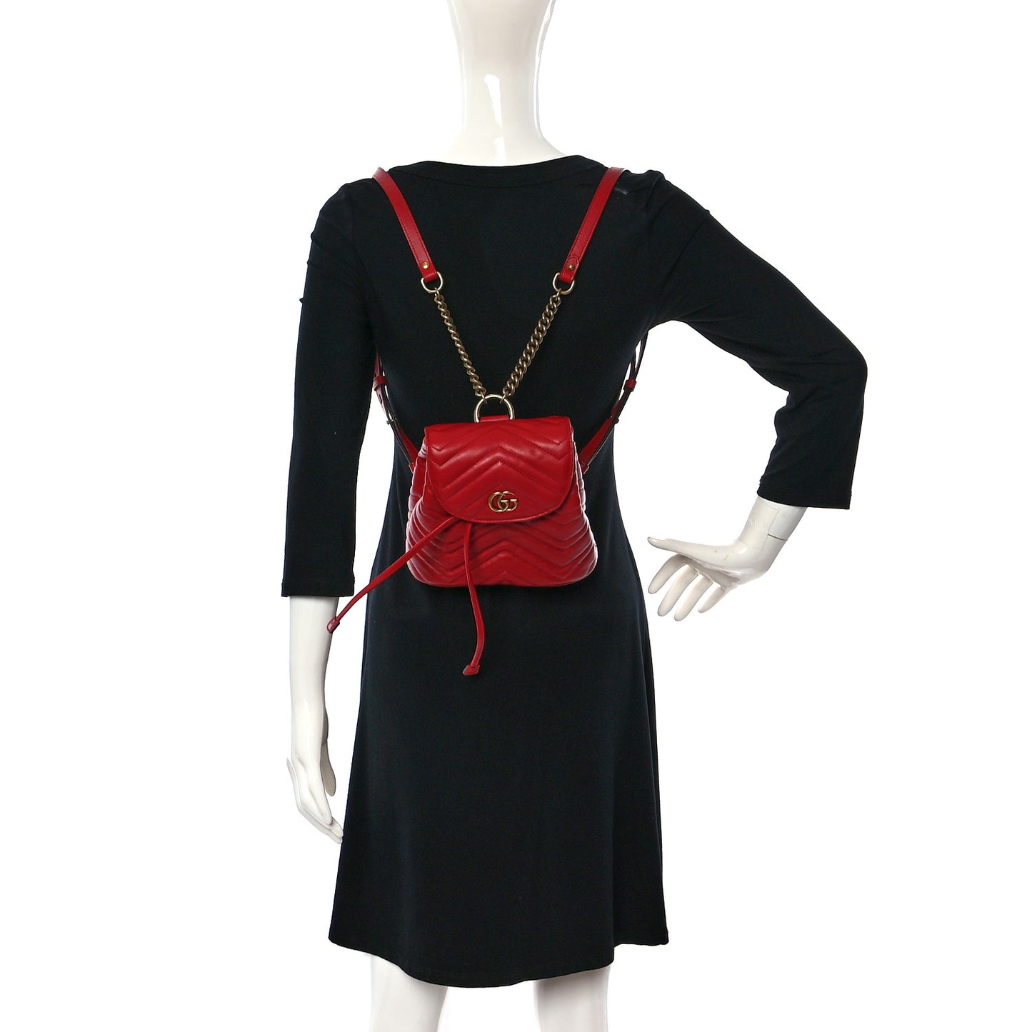 Calfskin Matelasse GG Marmont Flap Backpack Hibiscus Red