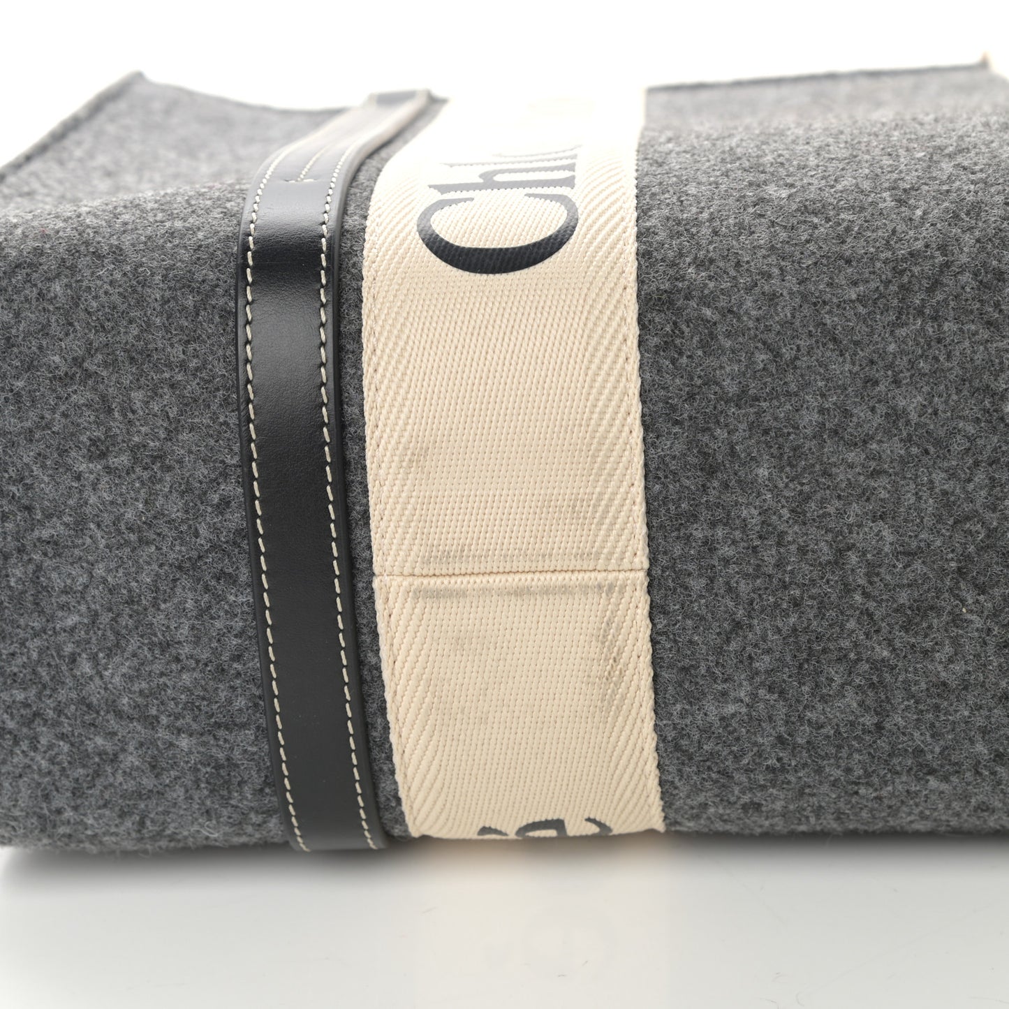 Felt Shiny Calfskin Medium Woody Ribbon Tote Cashmere Gray