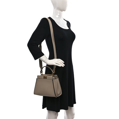Fendi Vitello Seta Cotton Canvas FF Embroidered Mini Peekaboo Iconic Satchel Nuvola 2 of 8