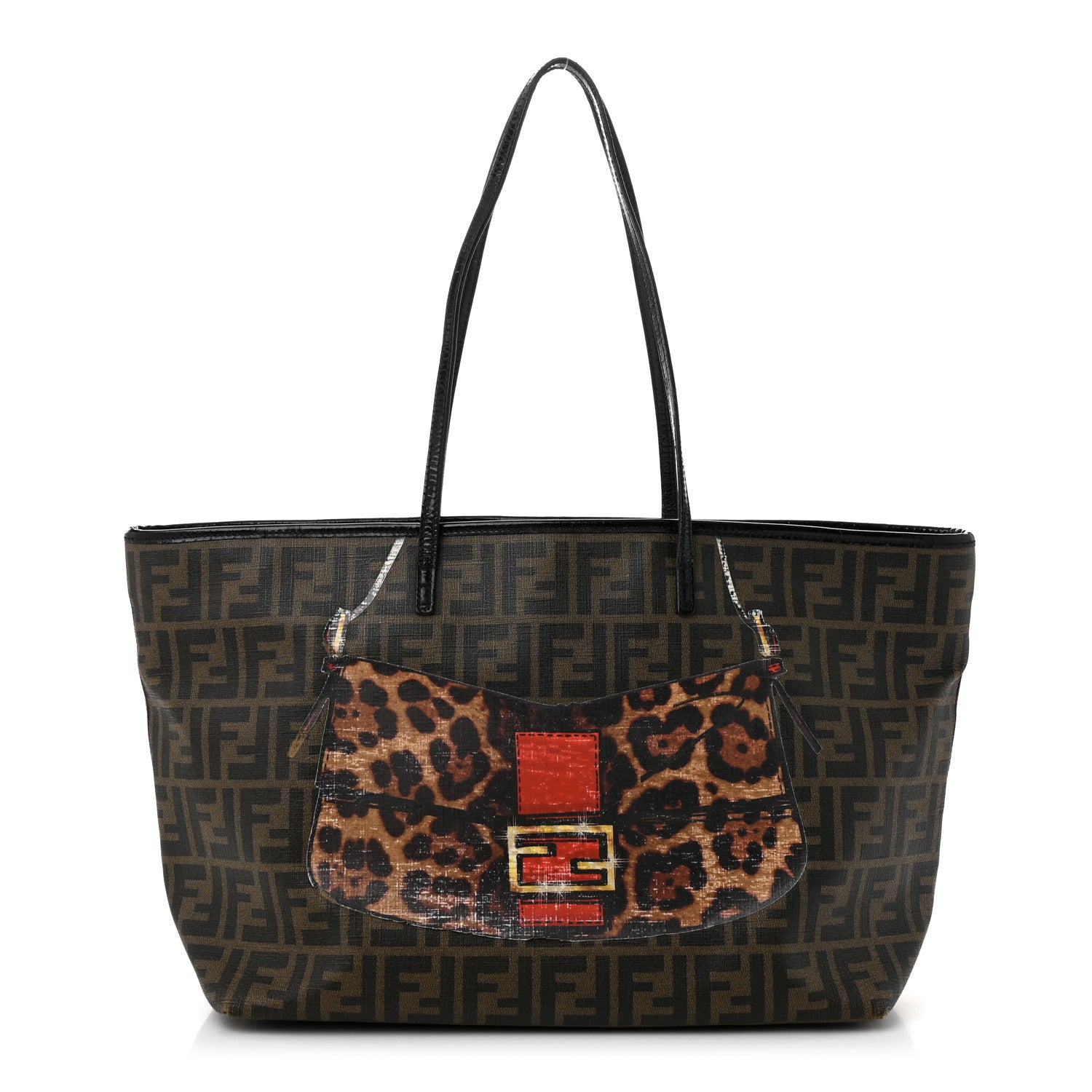 Fendi Zucca Spalmati Patent Baguette Print Medium Roll Tote Tobacco 1 of 14