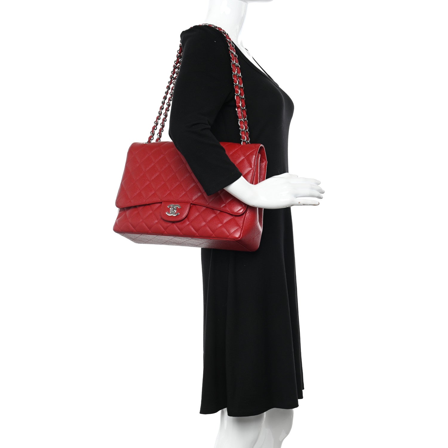 Chanel Caviar Quilted Maxi Single Flap Red 2 of 10