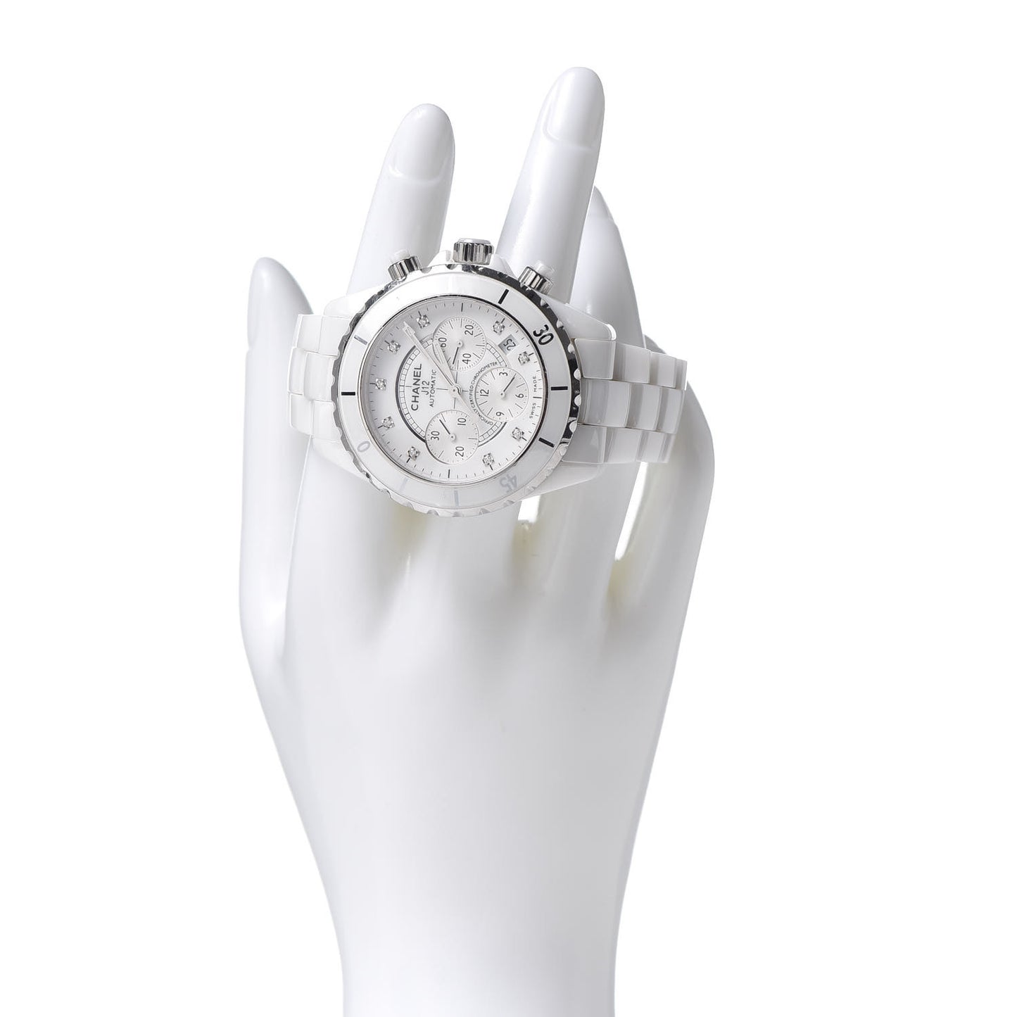 Stainless Steel Ceramic Diamond 41mm J12 Chronograph Automatic Watch White