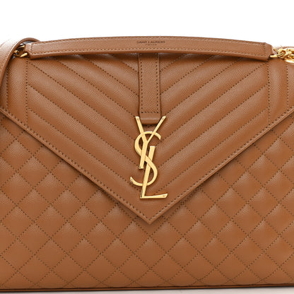 Saint Laurent Grain De Poudre Textured Mixed Matelasse Triquilt Large Monogram Satchel Naturel 7 of 9