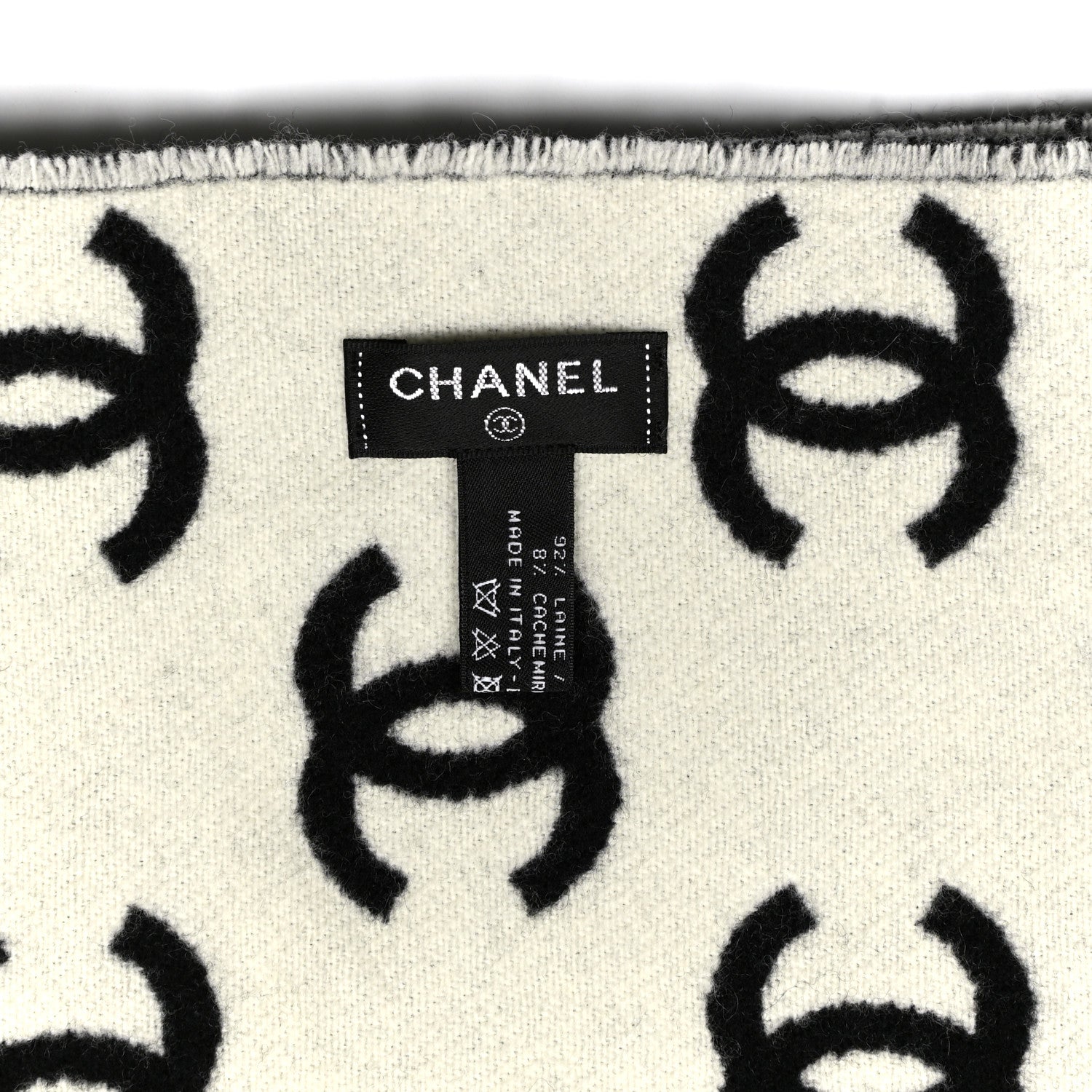 Chanel Wool Cashmere CC Scarf Black White 3 of 3