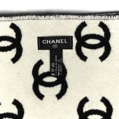 Chanel Wool Cashmere CC Scarf Black White 3 of 3